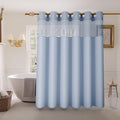 Inhousolu Long No Hook Shower Curtain with Snap in Fabric Liner Set Waffle Weave 230GSM Weighted Hem, Waterproof & Washable Bathroom Curtain Spa Luxury with Mesh Top Window 72" W x 78" L Fog Blue