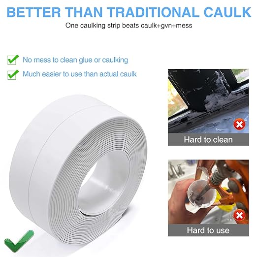 White Caulking Tape for Toilet and Bathtub Self Adhesive, 1.5" x13.5Ft Sealant Caulk Strip Sealing Tape for Bathroom Peel and Stick Floor Shower Wall Tile and Kitchen Edge Protector