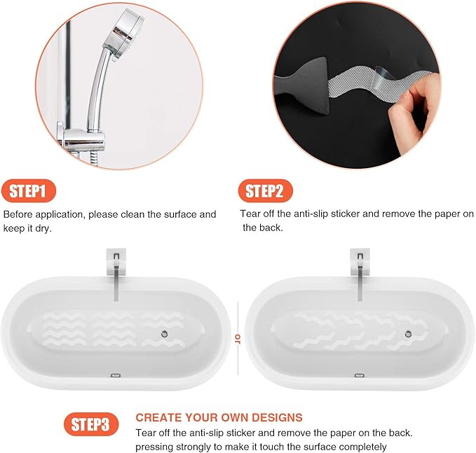 Anti Slip Shower Stickers, Adhesive Decals Safety Strips with Scraper for Bath Tub, Shower Floor, Stairs, 24 Pieces (Clear)