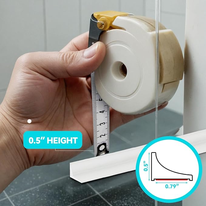 Shower Threshold Water Dam Barrier 39", Silicone Sealant Included, Collapsible Self-Adhesive Water Blocker, Shower Door Water Stopper for Floor Bathroom Kitchen Bathtub Sink