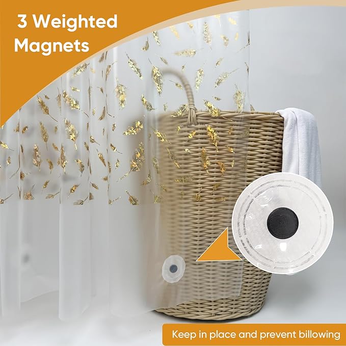 Plastic Shower Curtain Liner, Waterproof Printed PEVA Shower Curtain with Design, Holographic Feather Pattern, Rustproof Grommets, Standard Size 70x72 Bathtub Curtain for Bathroom (Pack of 1)