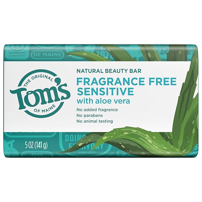 Tom’s of Maine Natural Beauty Bar Soap For Women and Men, Fragrance Free, Sensitive Skin, 5 oz Bar (Pack of 6)