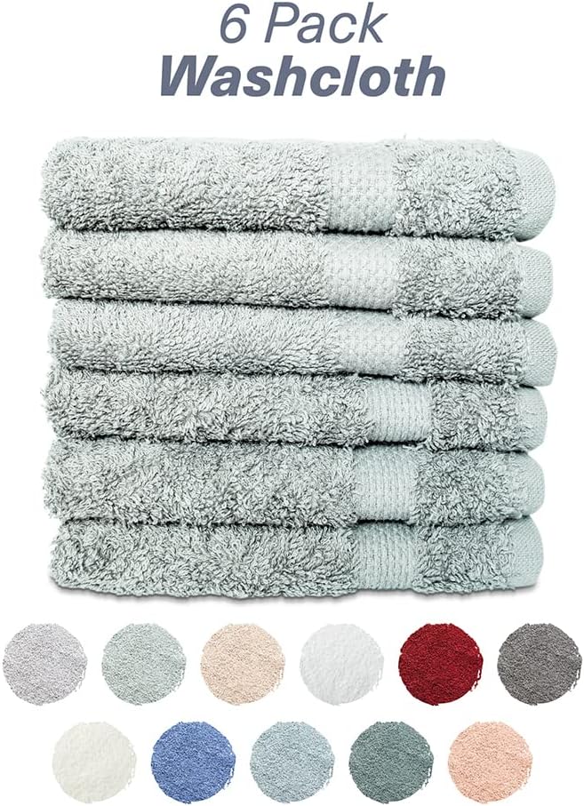 Hencely Premium 6-Pack Washcloths 12x12 Inches Soft Turkish Cotton High Absorbent and Quick Dry Dishtowel for Kitchen and Bath (Wash Cloth 6 Pack, Light Green)