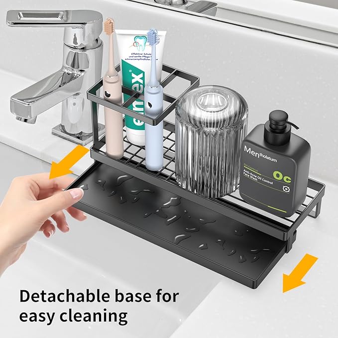 Toothbrush Holders for Bathrooms, Tooth Brushing Holder Electric Toothbrush and Toothpaste Organizer Bathroom Accessories for Countertop, Shower, Black