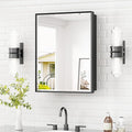 TETOTE 20" x 26" Recessed Medicine Cabinets Black Bathroom Storage with Mirror Beveled Edge Aluminum Frame Adjustable Shelves Wall-Mounted