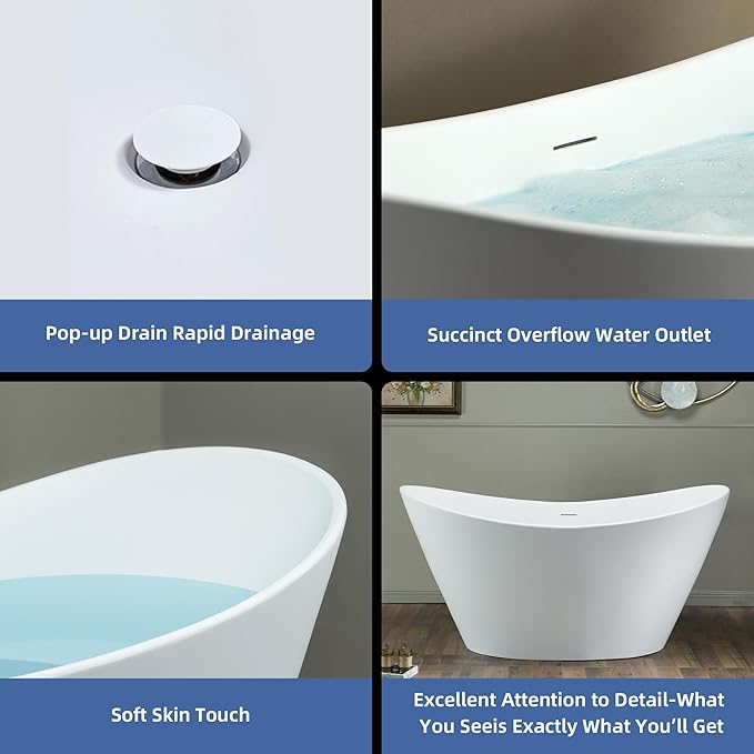 WOODBRIDGE 59 in. x 29.13 in. Stone Resin Luxury Contemporary Solid Surface Freestanding Bathtub in Matte White