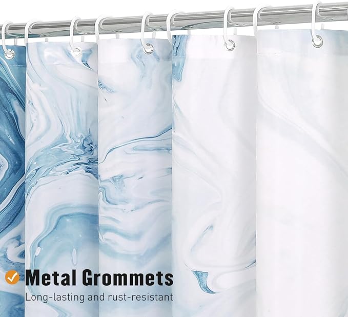 MitoVilla Blue Marble Long Shower Curtain 72 x 78, Abstract 78 inch Long Fabric Shower Curtain for Chic Luxury Bathroom Decor, Modern Ombre Watercolor Shower Curtains 78 inch
