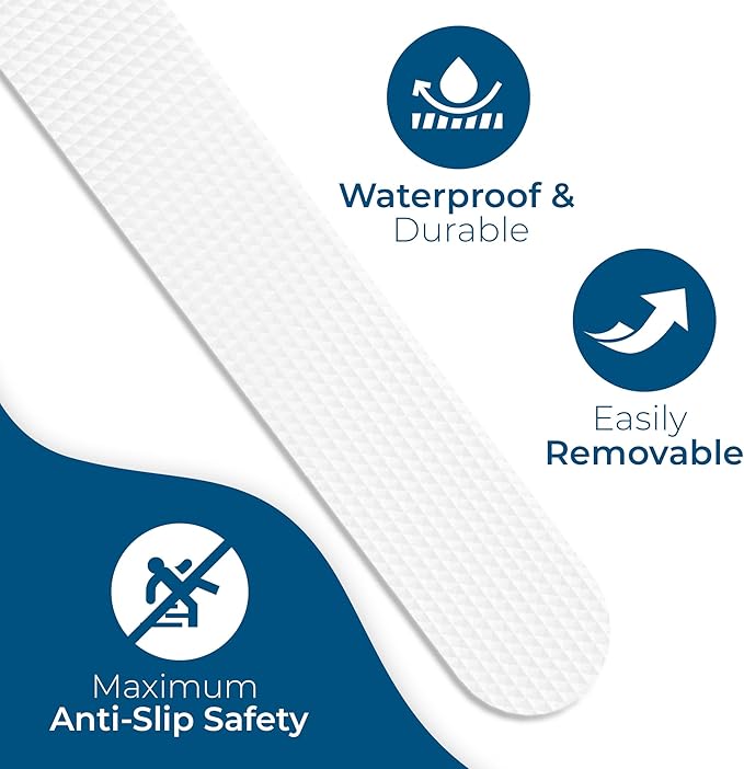 Anti-Slip Shower Stickers - Help Reduce Slipping in Bathtub & Shower, White Non-Slip Bath Strips, Strong Adhesive Bathtub Appliques Suitable for Homes with Kids, Adults & Seniors - 24 Pcs - Homergy