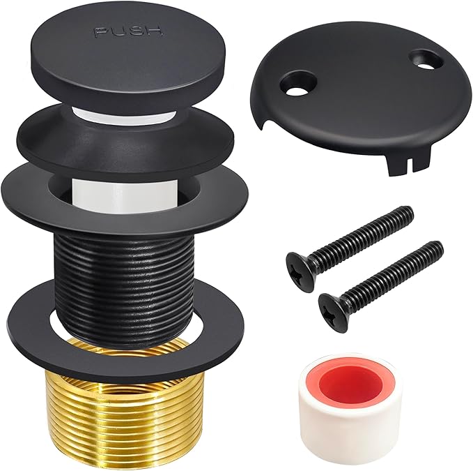 Tub Stopper Bathtub Drain Kit, Black Universal Bathtub Overflow Drain Cover, Metal Tip-Toe Trim Kit with Easy Fit Design for Most Tubs
