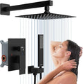 Black Shower System Sets Faucet: EMBATHER 10 Inch Overhead Rainhead Shower Combo Set with Handheld and Valve-Luxury Rain Mixer Rainfall Black Shower Faucets Sets Complete