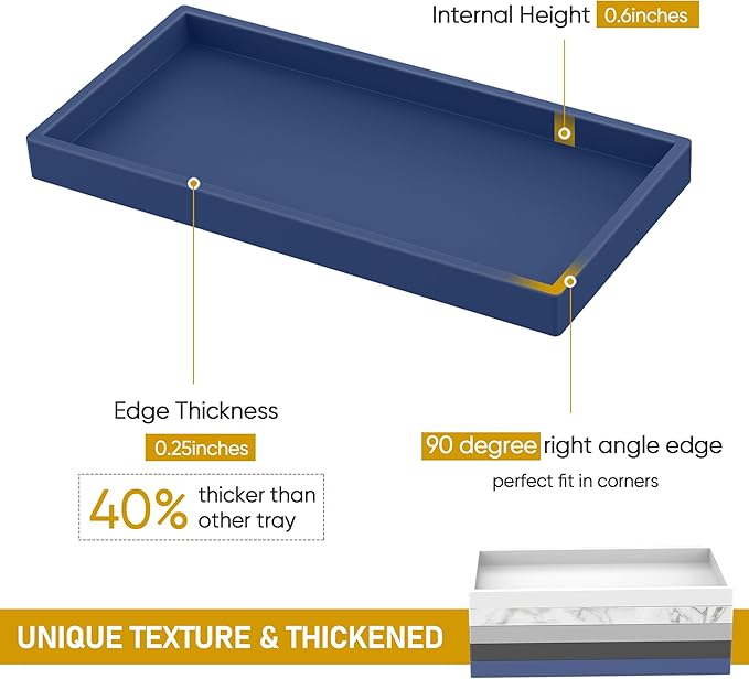 Bathroom Counter Tray,EG-SIPRO High-Grade Thickened Silicone Vanity Tray,Shatterproof Durable Rectangle Tray Soap Dispenser for Countertop,Sapphire Blue,Small+Large (EGTRAY)