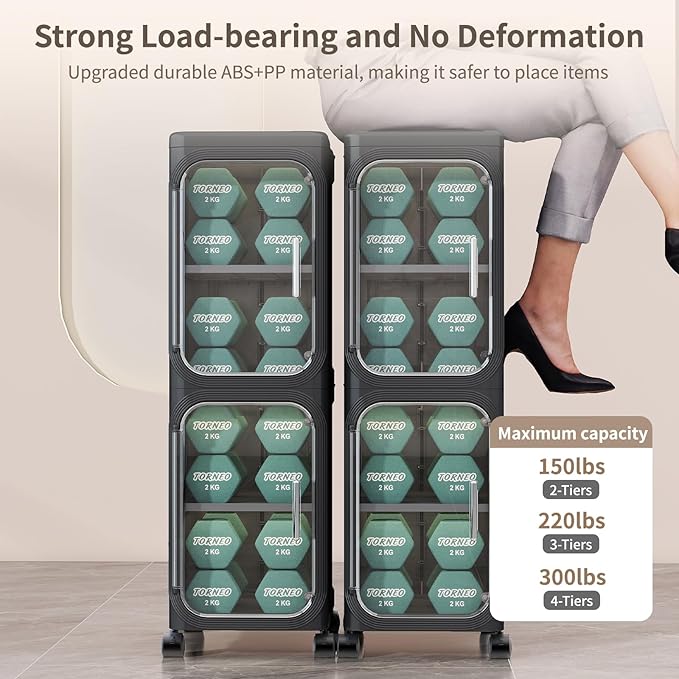 KHNR 5-Tiers Slim Bathroom Storage Cabinet, Foldable Storage Cabinets,Narrow Bathroom Storage,Movable Bathroom Storage Organizer for Small Spaces,Bathroom,Kitchen,Laundry,Black