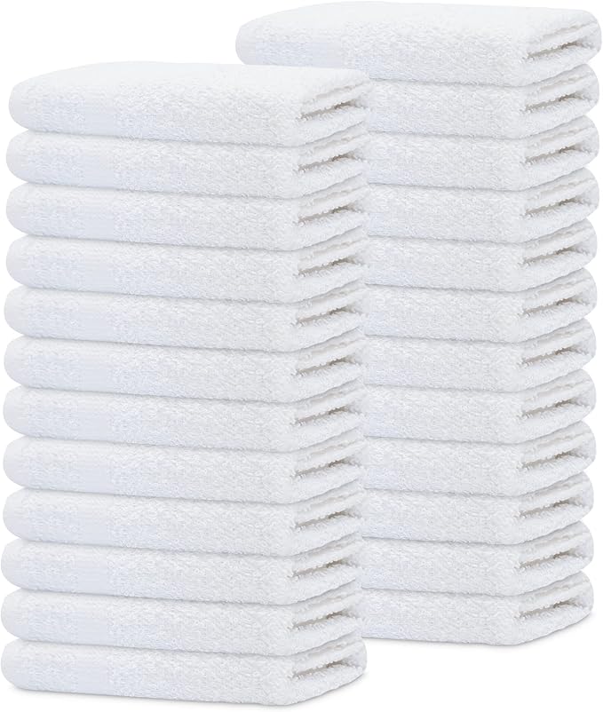 GOLD TEXTILES 60 Pack Economy White Washcloths Set (12x12 inches) - Cotton Blend Commercial Grade Cleaning Rags, Quick Drying & Soft Face Cloths, Fingertip Towels for Bathroom, Spa, Gym, and Kitchen