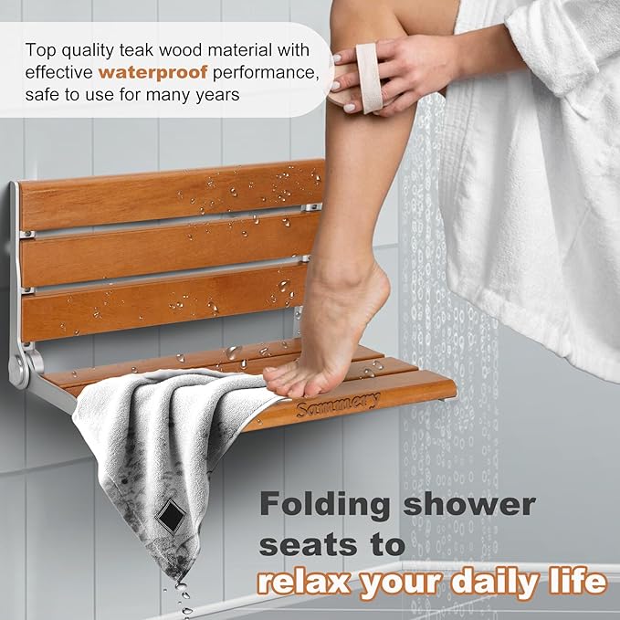 18" Wall Mount Shower Seat, Shower Bench Wall Mount for Inside Shower, Fold Down Shower Seat, Shower Seats for Adults