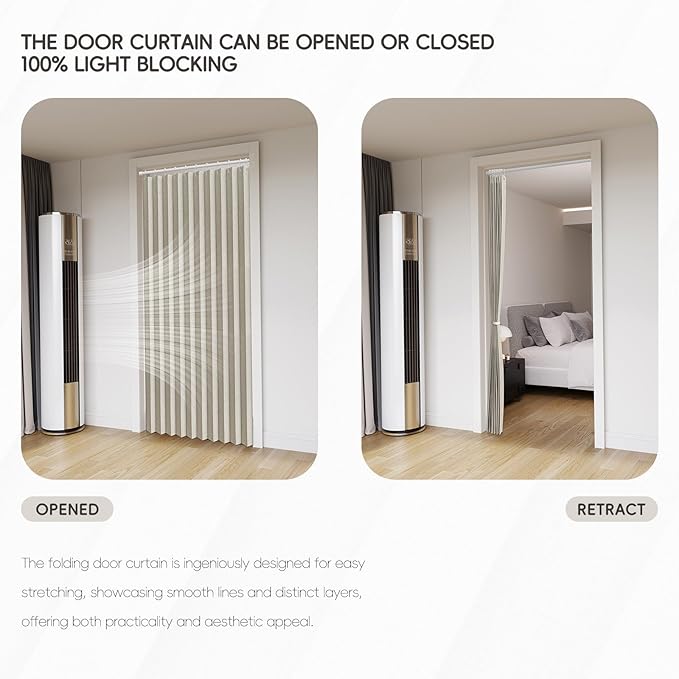 100% Blackout Fabric Folding Door Curtain with Magnetic Closure - Accordion Style for Sliding Doors, Closets,Wardrobe and Temporary Door Solutions Doorway Curtains（W42 x L78, Off White 1 Panel）