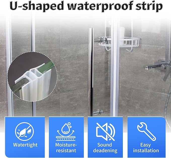 Shower Door Side Seal Strip,118 Inch U-Type Frameless Shower Door Seal, U-Type Shower Door Sweep for 3/8"(10mm) Thick Glass