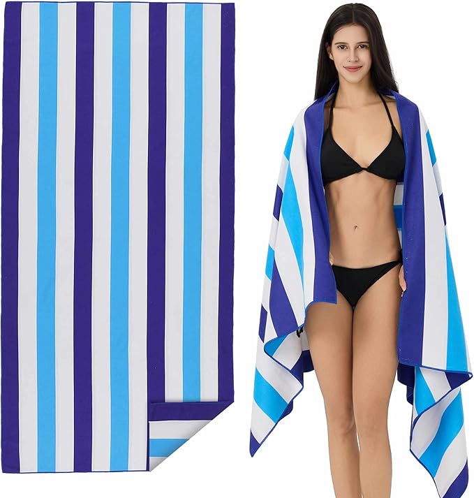 Microfiber Extra Large, Oversized Beach Towels (70''x35'') - 4 Pack XL Quick Dry Striped Towels for Adults & Women，Sand Free for Pool, Spa, Swim & Travel - Ultra Absorbent & Lightweight