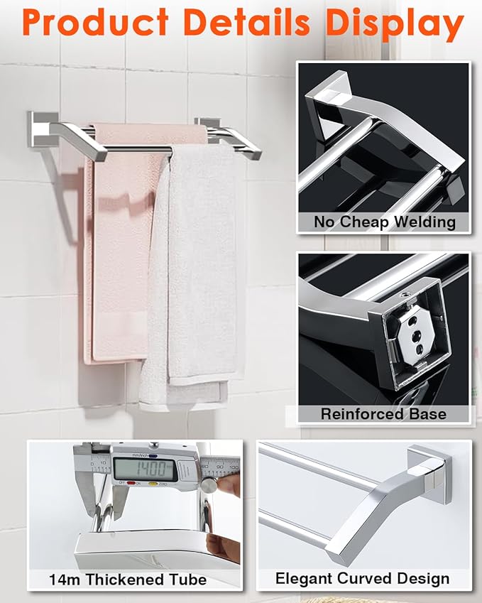 Alise Double Bath Towel Bars Towel Racks for Bathroom,Wall Mount Towel Holder Heavy Duty 24-Inch Towel Hanger Rail,GK9009-C SUS304 Stainless Steel Polished Chrome