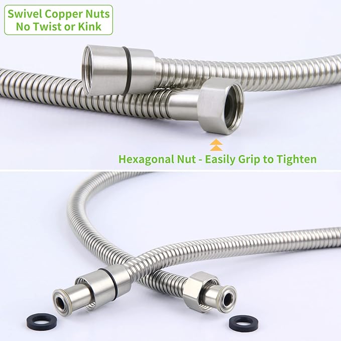 Brushed Nickel Shower Hose 59", Angle Simple Stainless Steel Replacement Head Hose, Flexible Hand Held Sprayer, 1/2" IPS