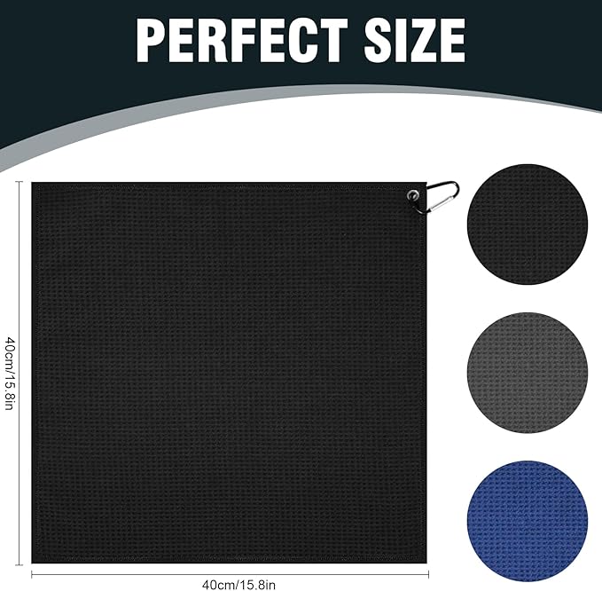 3 Pack Microfiber Fishing Towels with Clip, 16" X 16", Waffle Pattern for Effective Cleaning of Fishing Gears or Dirty Hands, Perfect for Camping Towels and Hiking Towles, Grey/Blue/Black