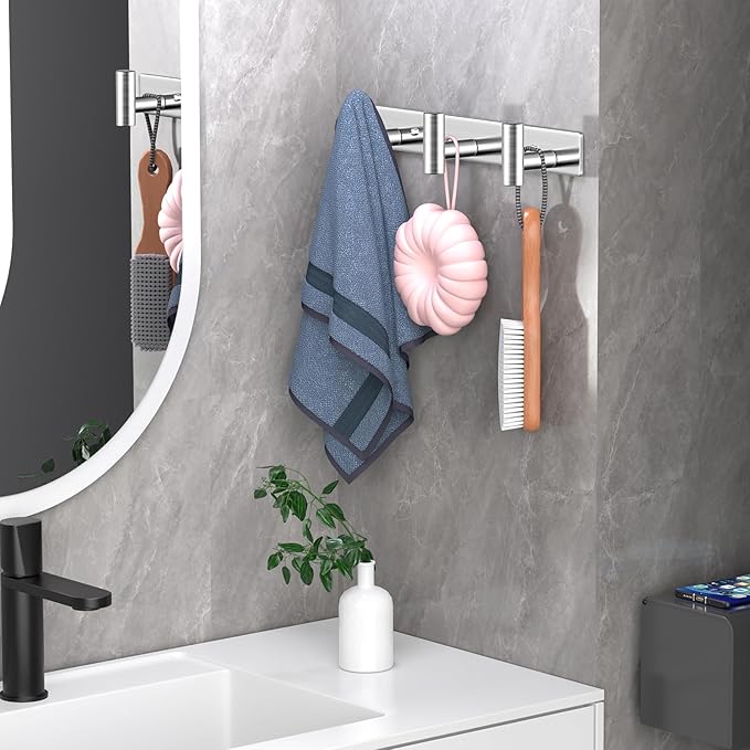 Wall Mounted Coat Rack-3 Hooks, Heavy Duty Stainless Steel Wall Hooks for Towel Coat Bag, Hat Rack Coat Hanger Coat Hooks Towel Racks for Bathroom Entryway Kitchen Office (Silver, 1 Pack)