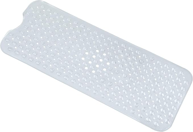 Anti-Slip Bathtub Shower mat, 39.3×15.7 inch（Approximately 100 × 40cm） Soft Oversized Machine Washable Non-Slip Bathtub mat with Drainage Holes, Bathroom Floor Suction Cup.（1-Clear White）