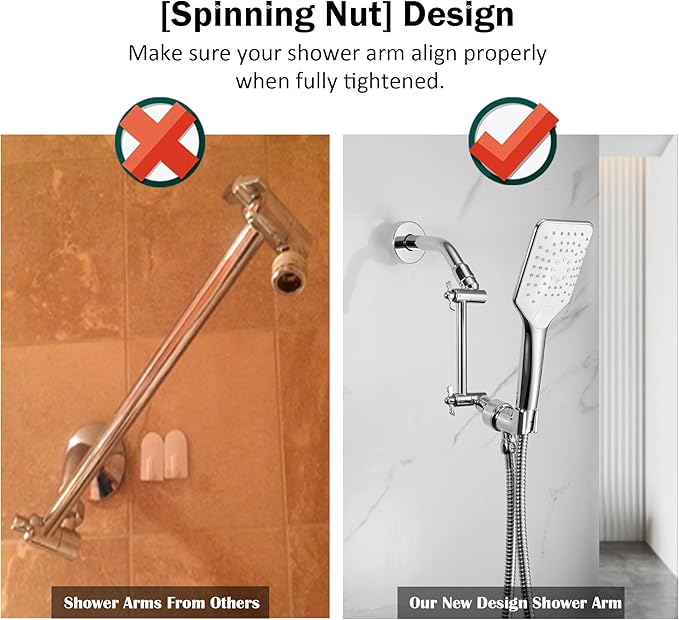 Adjustable Shower Head Extension Arm, All Metal Shower Head Extender with Locking Nut, G1/2 Universal Connector for Fixed/Rain/Handheld Showerheads, Easy Installation (Chrome, 10 Inch)