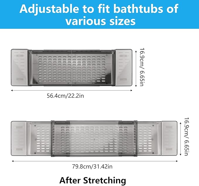 2 Pack Bathtub Tray Caddy - Expandable Bath Tray for Tub Bath Table Trays Storage Rack with Book and Wine Glass Holder, Bathroom Accessories for Spa, Gray