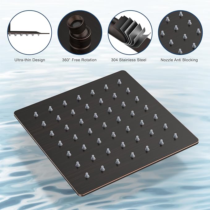 Shower Faucet Set, Wall Mount Shower System 12 and 6 Inch Dual Shower Head Set with 2 in 1 Handheld Spray Rain Shower Faucet with Rough-in Valve and Shower Trim Kit, Oil Rubbed Bronze