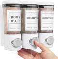 Shampoo and Conditioner Dispenser 450ml * 3, Shower Dispenser 3 Chamber No Drill Shower Soap Dispenser Wall Mounted Large Capacity Refillable Shampoo Body Wash Dispensers for Bathroom Hotel