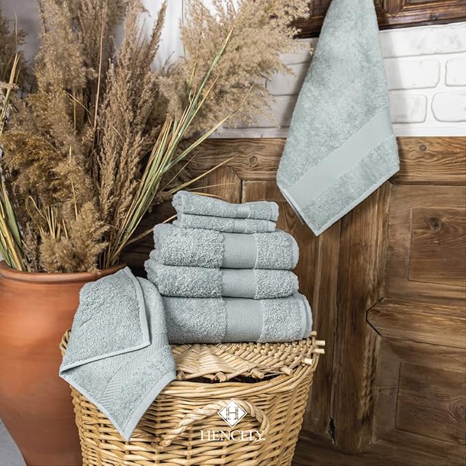 Hencely 6-Piece Bath Towel Set - High Absorbency, Quick Drying - 100% Soft Turkish Cotton - 2 Bath Towels, 2 Hand Towels, 2 Washcloths - for Bathroom, Home, Hotel, Spa, and Gym - 6-Pack Light Green