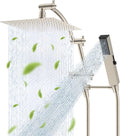 Hibbent All Metal CUPC Certified 8'' Rainfall Shower Head, Dual Shower Head Combo, High Pressure Handheld 4 Sprays Shower Wand, 16'' Adjustable Extension Arm, 71'' Hose, Shower Holder, Brushed Nickel