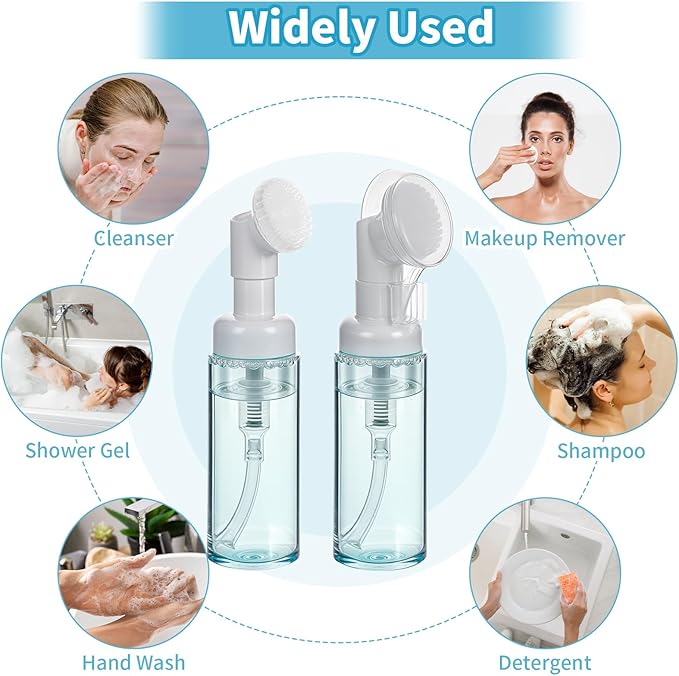 3 PCS Empty Foaming Pump Dispenser Facial Cleanser Foaming Bottle Small Mousse Foaming Soap Pump Container with Massage Clean Brush Head for Lash Cleanser Hand Soap Shampoo to Travel