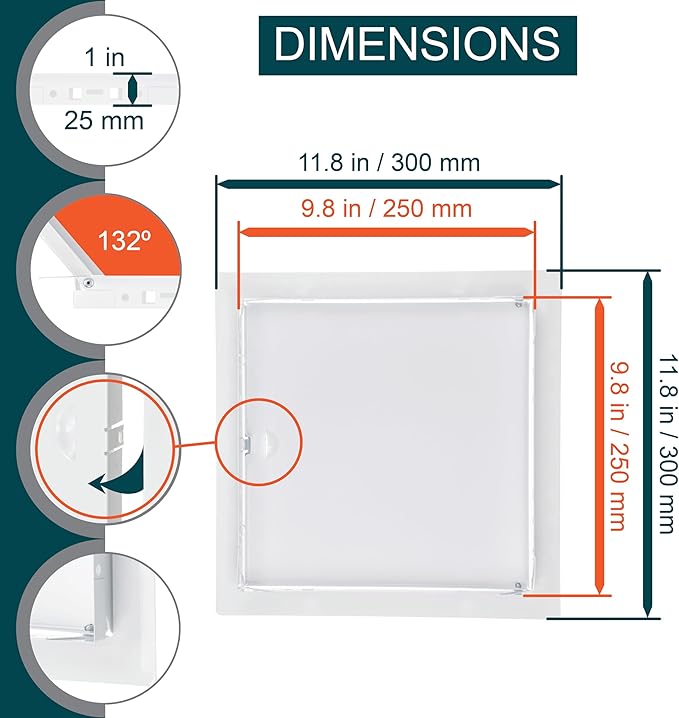 10" x 10" White Metal Access Door. Plumbing, Electricity, Heating, Alarm Wall Access Hole Cover for Drywall.
