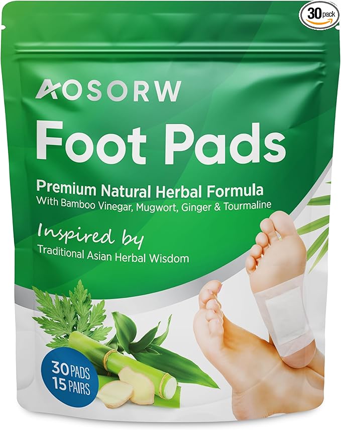 Natural Cleansing Foot Pads - Ginger Mugwort Bamboo Vinegar - Relieves Stress and Fatigue - Improves Sleep and Supports Body Cleansing - Premium Foot Care - 30 Pads (Pack of 1)