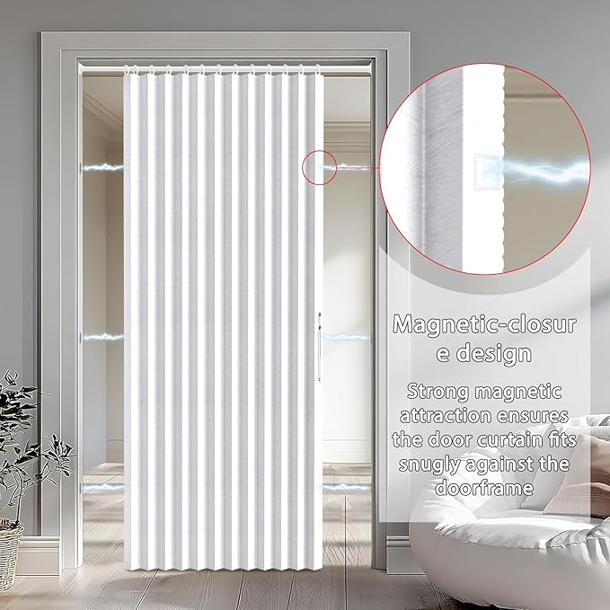 Accordion Door Curtain Set - 100% Blackout, with Curtain Rod Included, for Bedroom Privacy Protection (White-53 W x 78" L+Rod)