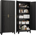 71" H Metal Kitchen Pantry Storage Cabinet, Freestanding Cupboard with 2 Doors and 4 Adjustable Shelves, Standing Storage for Kitchen, Bathroom, Garage, Dinning Room or Utility Room（Black）