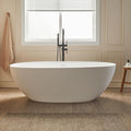 Cpingao 59" Stone Resin Freestanding Bathtub, Elegant Oval Shape Soaking Tub, Solid Surface Stand Alone Bathtub with Drain & Integrated Slotted Overflow Matte White 8845-1500