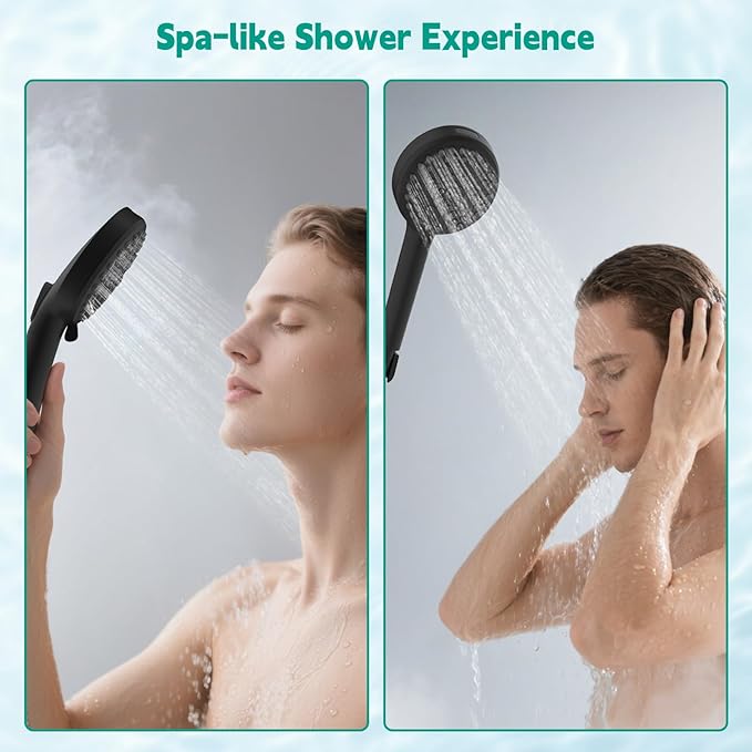Hibbent High Pressure cUPC Certified 10-mode Shower Head, Handheld Showerhead with Adjustable Brass Joint Holder, 71" Metal Hose, Anti-clog Nozzles, Built-in Power Wash to Clean Tub & Pets, Black