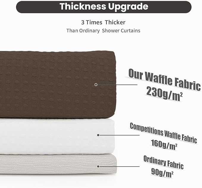 Inhousolu No Hook Waffle Weave Shower Curtain with Removable Snap in Fabric Liner Set for Bathroom, 230 GSM Heavy Duty Weighted Hem, Water Repellent Washable Bath Curtains, 72 x 72 Inch, Brown