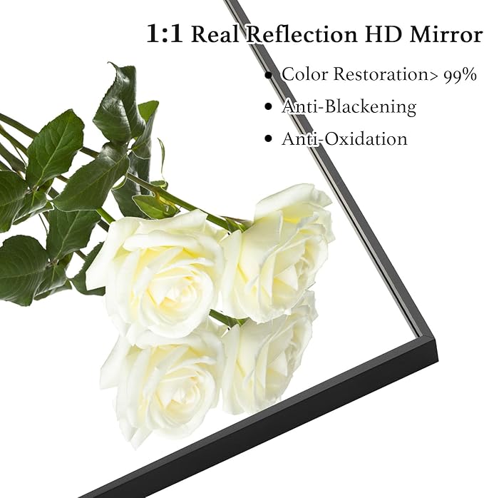36x36 Inch Black Bathroom Mirror, Copper-Free Mirror, Aluminum Alloy Frame Vanity Mirror, Rectangle Wall Mounted Mirror, Modern Mirror for Bedroom/Living Room/Porch Horizontal or Vertical