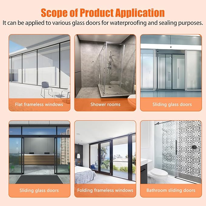 Frameless Soft Shower Door Sweep Seal Drip Rail, Glass Shower Silicone Door Seal Strip,Weatherproof Silicone Seal Fit for Glass (F Type, 8mm (5/16"))