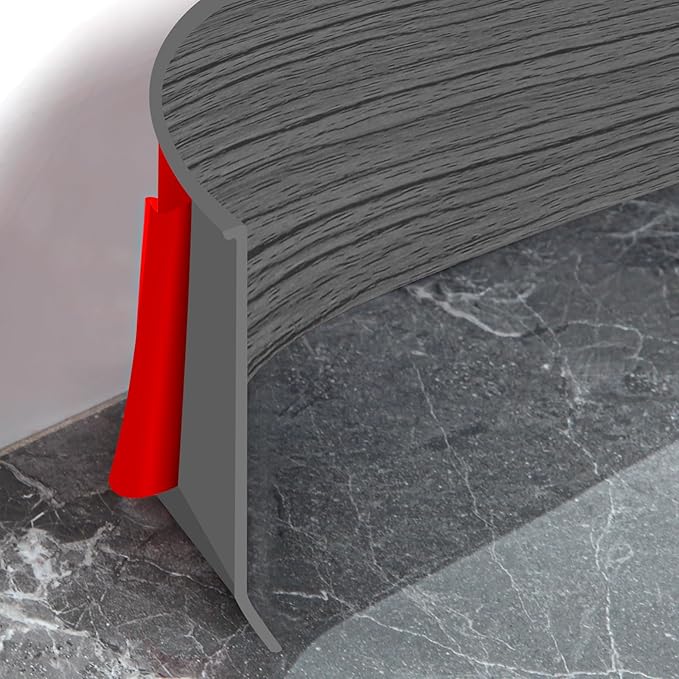 Flexible Baseboard Molding Trim 4 Inch Self-Adhesive Vinyl Wall Base Peel and Stick Cove Base Rubber Wall Baseboard Moulding Trim (200Ft, Deep Gray Wood Grain)