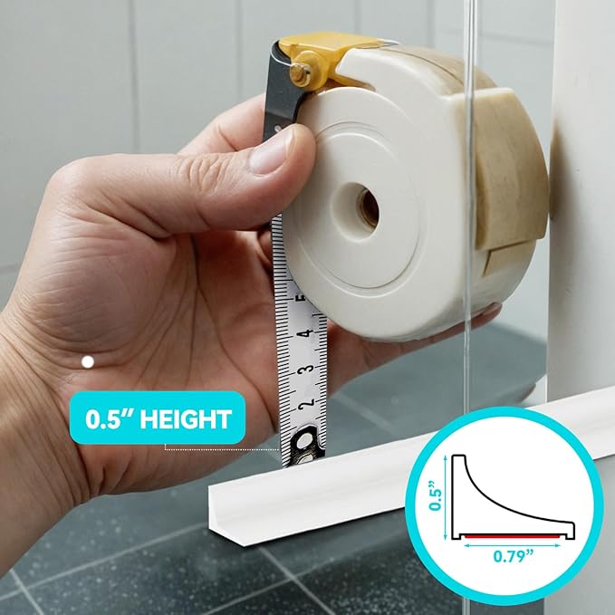 Shower Threshold Water Dam Barrier 39", Silicone Sealant Included, Collapsible Self-Adhesive Water Blocker, Shower Door Water Stopper for Floor Bathroom Kitchen Bathtub Sink