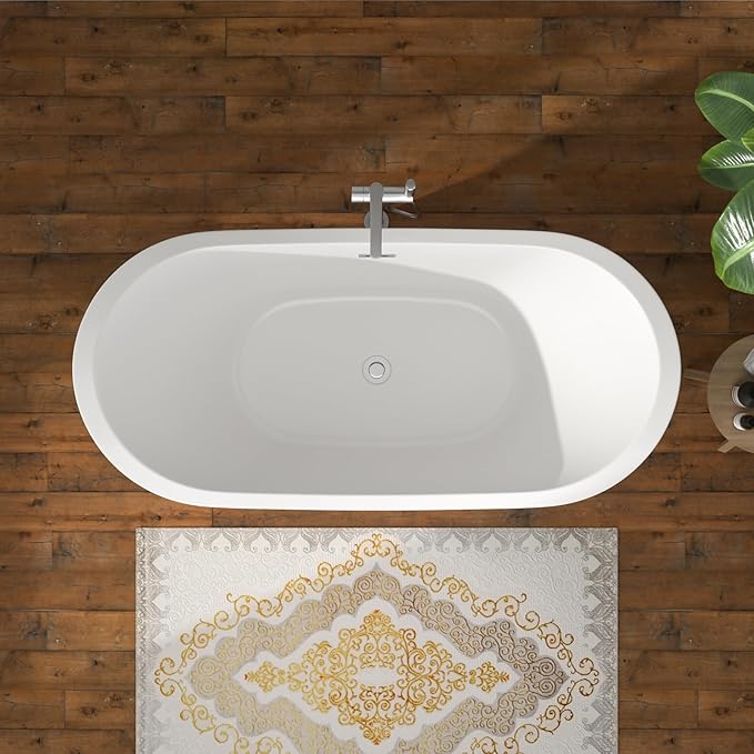 59" Freestanding Acrylic Bathtub – White Double Slipper Soaking Tub with Chrome Drain & Overflow, Glossy Finish for Modern Bathrooms #YSB9210
