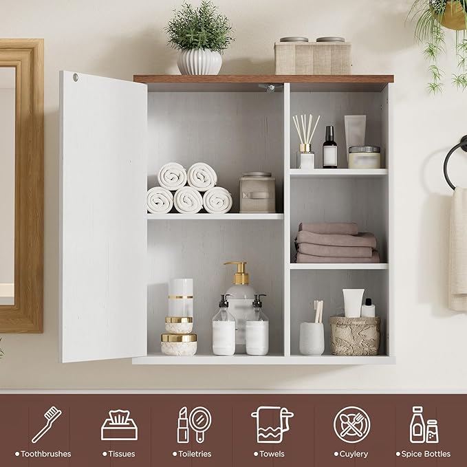 Bathroom Wall Cabinet, Farmhouse Medicine Cabinet with Barn Doors and Adjustable Shelves, 24'' Kitchen Wall Mounted Cabinet, Floating Over Toilet for Kitchen, Living Room