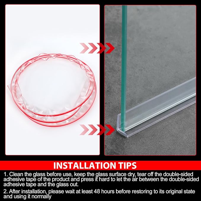 2 Pcs 3/8'' x 73'' Long Clear Vinyl L-Type Seal Strip with Pre-Applied Self Adhesive Threshold Water Dam Barrier Bathroom Glass Shower Door Seal Strip for Gap Frameless Shower Door