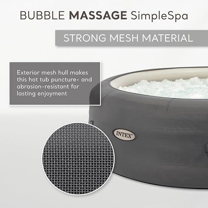 INTEX 28483E SimpleSpa Inflatable Hot Tub 4 Person Bubble Massage Spa: Includes Insulated Cover – Built-in QuickFill Inflation – Soothing Jets – 77" x 26"