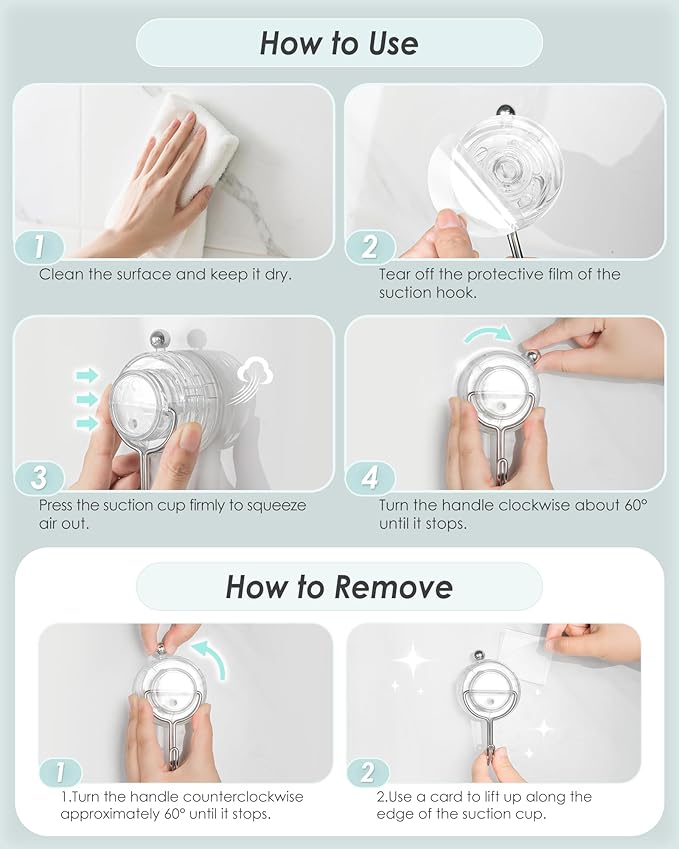 Suction Cup Hooks for Shower, Upgrade Clear Suction Towel Hooks Heavy Duty Removable Bathroom Suction Hooks for Shower Tile Wall Glass Door Window 4 Pack