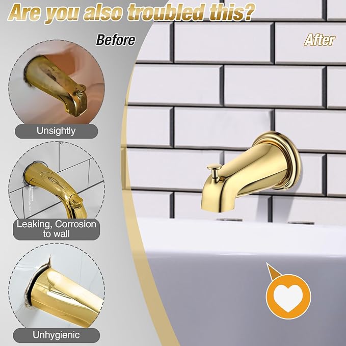 Dreyoo Metal Tub Spout Cover Ring, Bathtub Spout Trim Plate Ring with 1 Pcs Foam Gasket, 1-1/2 Inch ID and 3-5/8 Inch OD(Polished Brass)